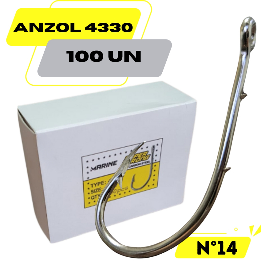 Anzol 4330 Super Strong nº14 1,4X0,5cm Caixa 100un Marine Sports Pesca De Tucunaré Dourado Traíra Pacu