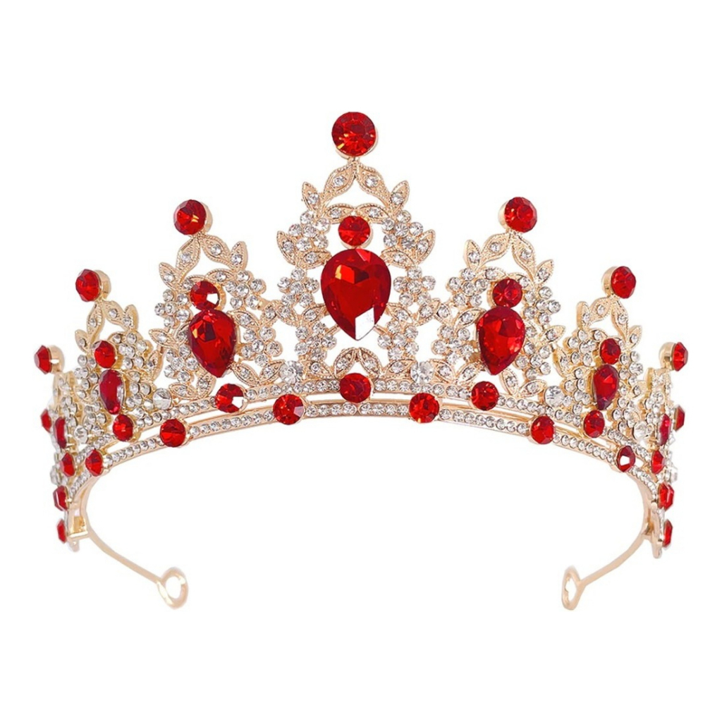 Coroa De Cabelo Noiva Casamento Dourada Vermelha Tiara T111