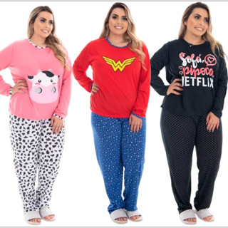 Pijama PLUS Size Longo Feminino Premium Meia Estação LN014