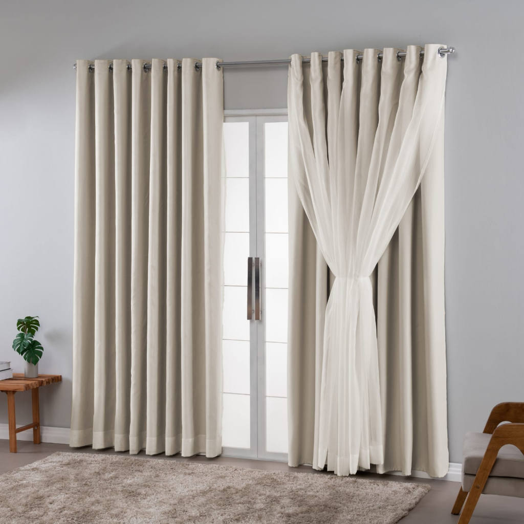 cortina blackout tecido com voil 2.50x2.40 sala/quarto