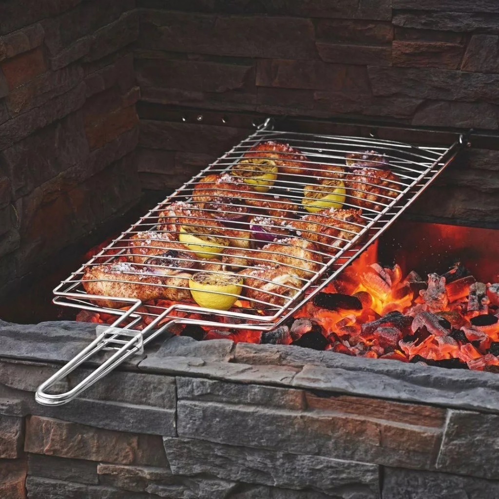 Grelha Dupla Inox Churrasqueira Churrasco Peixe Linguiça em Oferta na Shopee