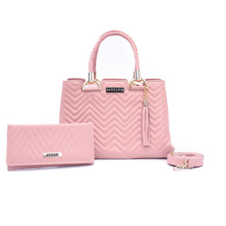 Bolsa transversal feminina rosa com alça regulável + carteira porta cartão