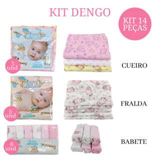Kit Dengo Enxoval Fralda de Bebê + Babetes com 6un + Cueiro de Neném - Menina