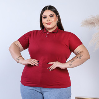 T-Shirt Blusa Plus Size Feminina Baby Look Gola Polo Algodão Moda Luxo