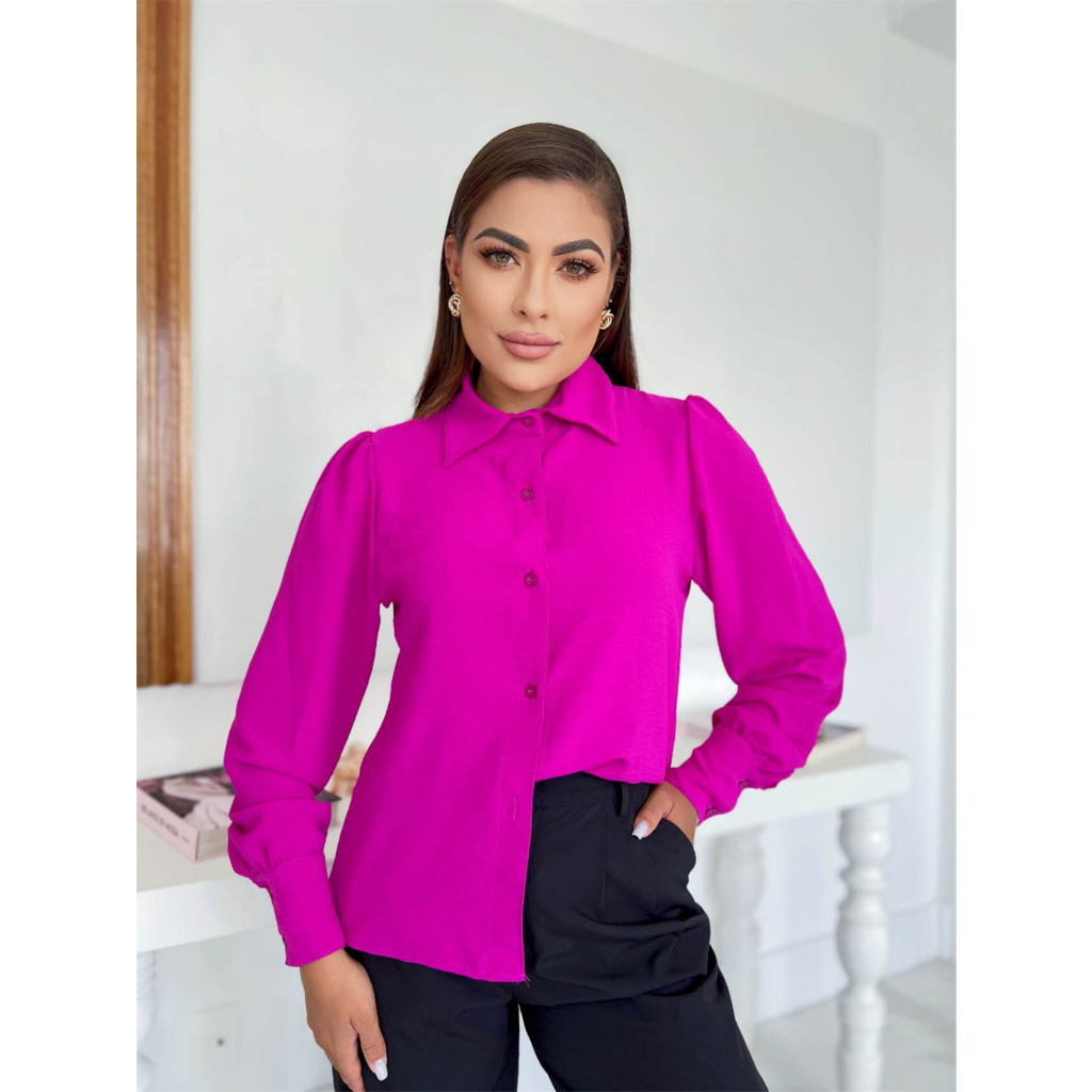 blusa camisa feminina manga longa tecido Duna