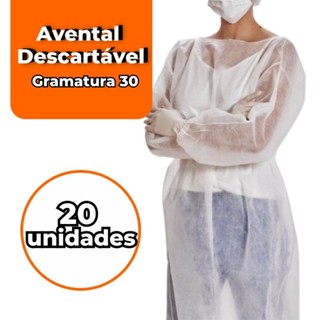 Kit 20 unidades - Avental G30 Descartável Manga Longa TNT G30 - Aventais Descartaveis Cirurgico Gramatura 30