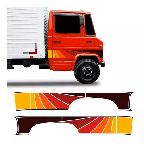 Kit Adesivo Faixa Lateral Caminhão Mercedes Benz Mb 608 Vermelho