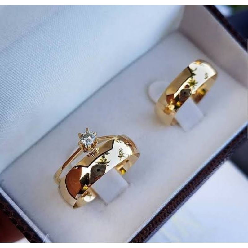 PAR ALIANÇA TUNGSTÊNIO 6MM BANHADA OURO18K SOLITÁRIO E CAIXINHA