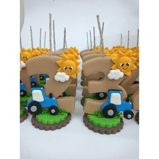 Trator Azul / Vela aniversário biscuit / topo bolo / decoração festa tema trator azul