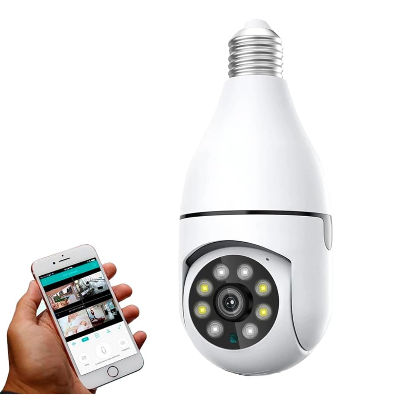 Camera Lâmpada Wifi Ip Segurança Panorâmica Giratória 360 1080P com Visão Noturna Pet