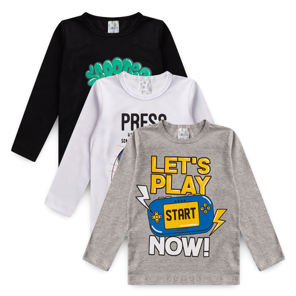 Kit 3 Camisas Manga Longas Estampadas Promoção Envio Correio 24 Horas Tamanhos 1 2 3 4 6 8 em Oferta na Shopee
