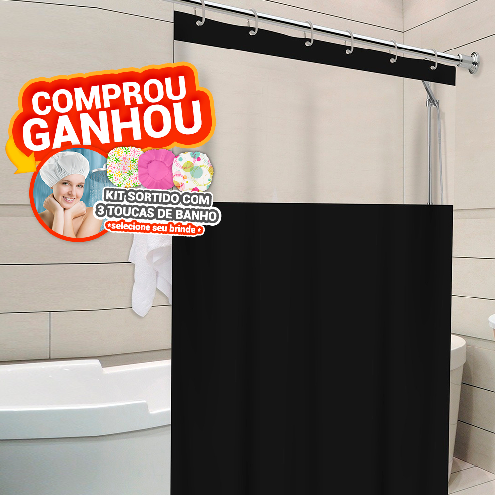 Cortina de Box Preta com Visor c/ gancho