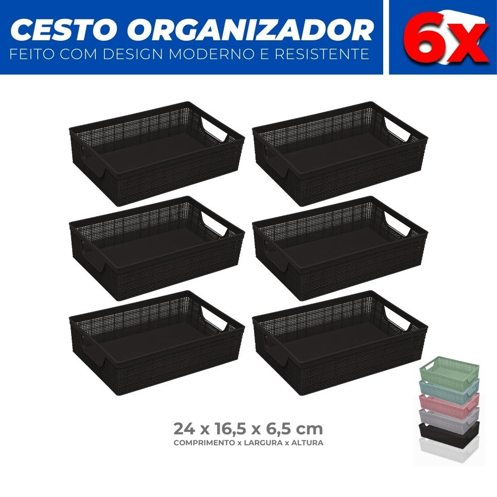 Kit 6 Cestos Organizador Multiuso Armario Lavanderia P 24x16