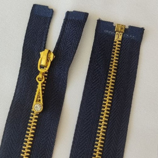 Zíper #3 Metal Destacável 80cm Pingente Azul Marinho com Dourado - Unidade