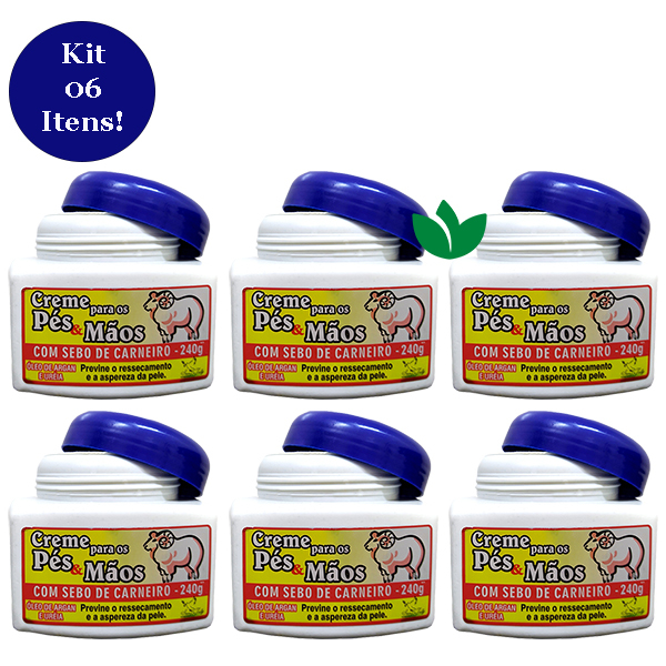 Kit Com 6 Unidades Creme Para Os Pés & Mãos Com Sebo de Carneiro 240g San Jully em Oferta na Shopee