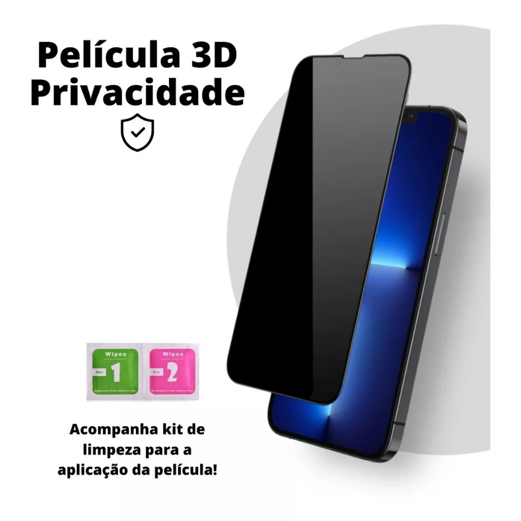 Película de Vidro Privacidade 3D Anti Spy Curioso IPhone iP 6 7 8 X XR 11 12 13 14 15 16 PRO PROMAX