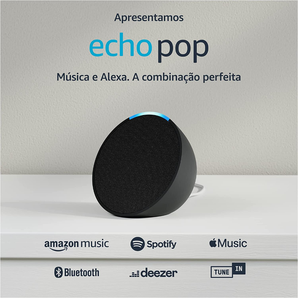 Aleca Echo Pop | Smart speaker compacto com som envolvente e Alexa | Cor Preta