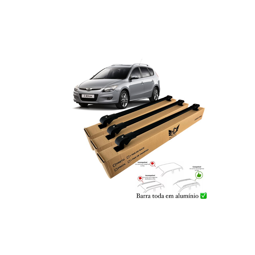 Bagageiro Hyundai I30 Cw 2010 A 2012 3 Barras Rack Slim Barra Alumínio