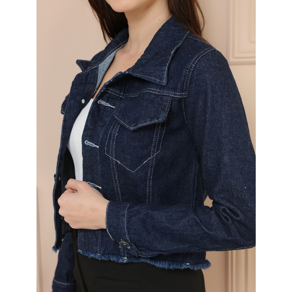 Jaqueta  Jeans Feminina Destroyed curta rasgada casacos Croppd