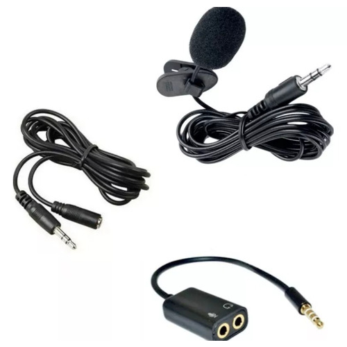 Microfone De Lapela + Extensão + Adaptador Celular Smartphone Youtubers Gravação Videos