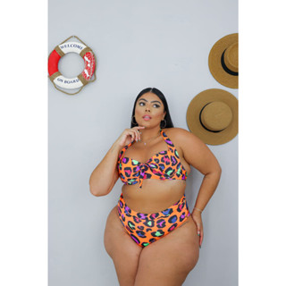 Biquini Plus Bojão  com bojo modelo de cintura alta modelador hot pants neon verão modelo 2 em 1 top plus size