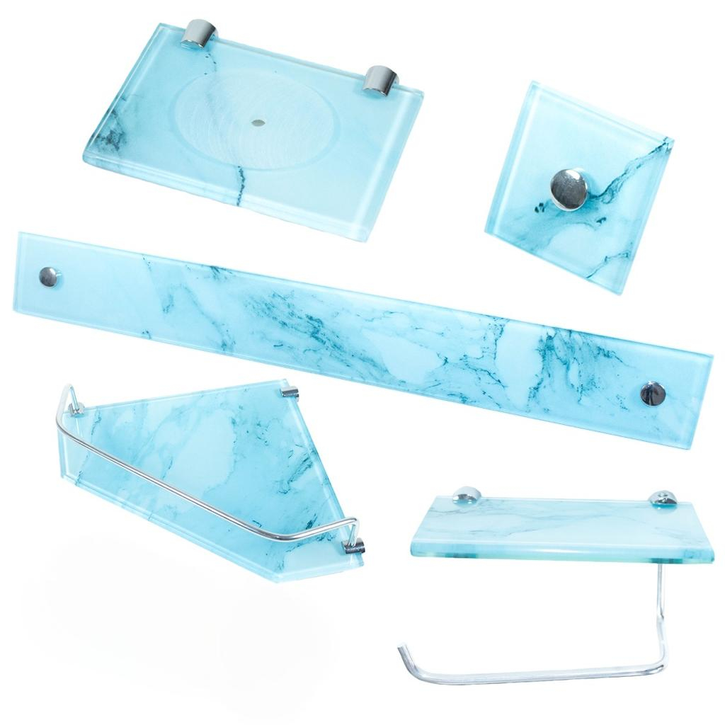 Kit Acessórios Para Banheiro em Vidro 5 Peças Canto MÁRMORE AZUL em Oferta na Shopee