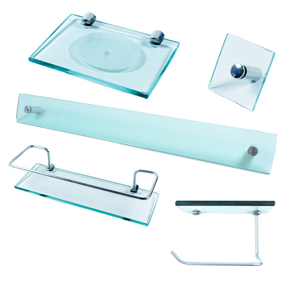 Kit Acessórios Para Banheiro em Vidro 05 peças Reto INCOLOR em Oferta na Shopee