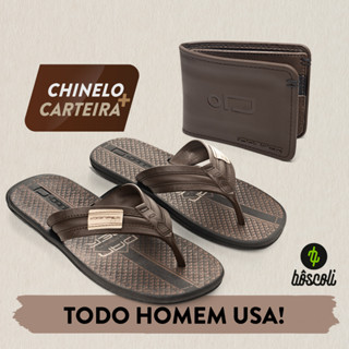 Kit Chinelo de Dedo Sandalia + Carteira Danper Original Adulto Masculino Macio Confortavel Dia dos Pais