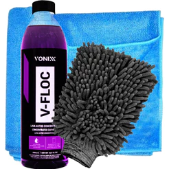 Kit Lavagem Automotiva Limpeza Vonixx - Shampoo V-Floc 500ml + Luva e Toalha Secagem