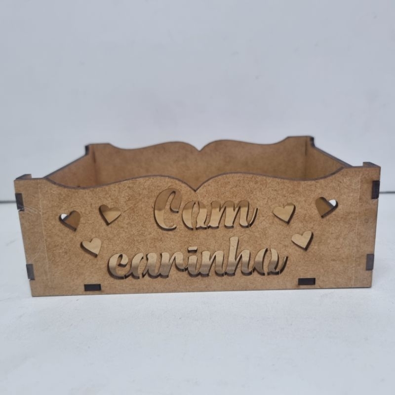 10 Bandeja P Mini com carinho (coração) cesta, caixa Presente Lembrança e decoração - MDF cru medida 15x10x5