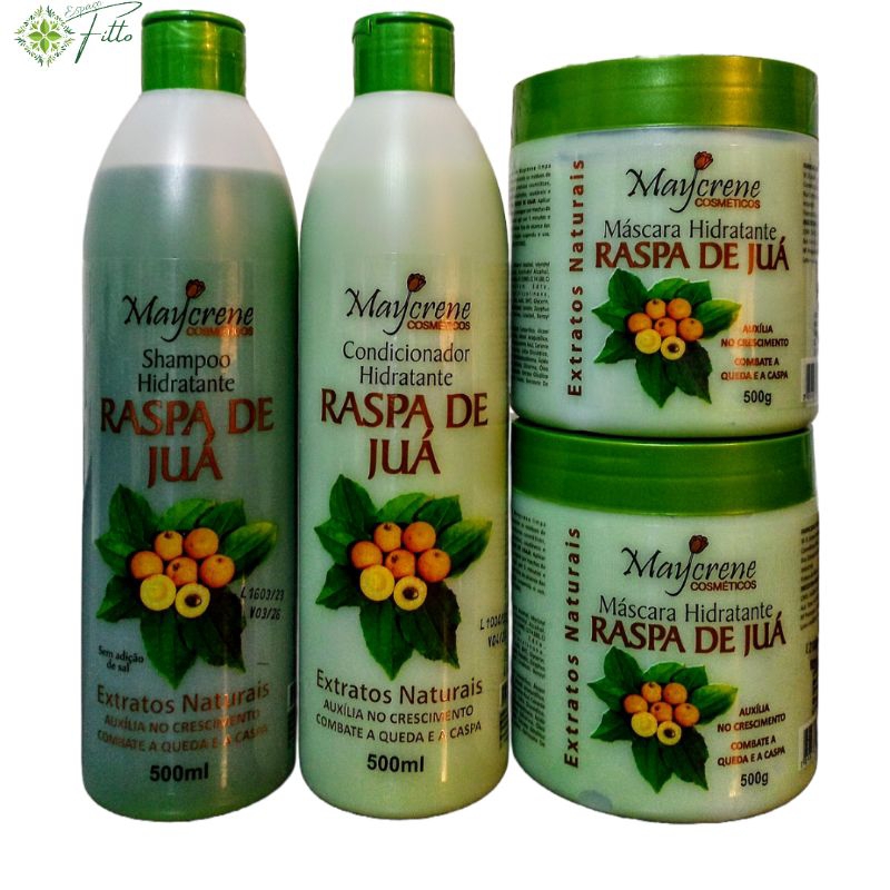 Kit Raspa de Juá Maycrene com Extratos Naturais (shamp + cond + 2 masc)