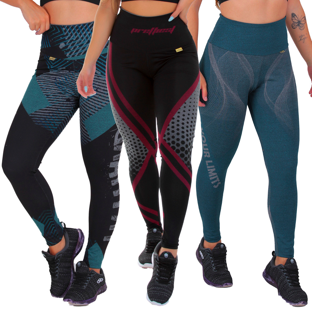Kit 3 Leggings Compressão Cintura Alta Sublimada Novas em Oferta na Shopee