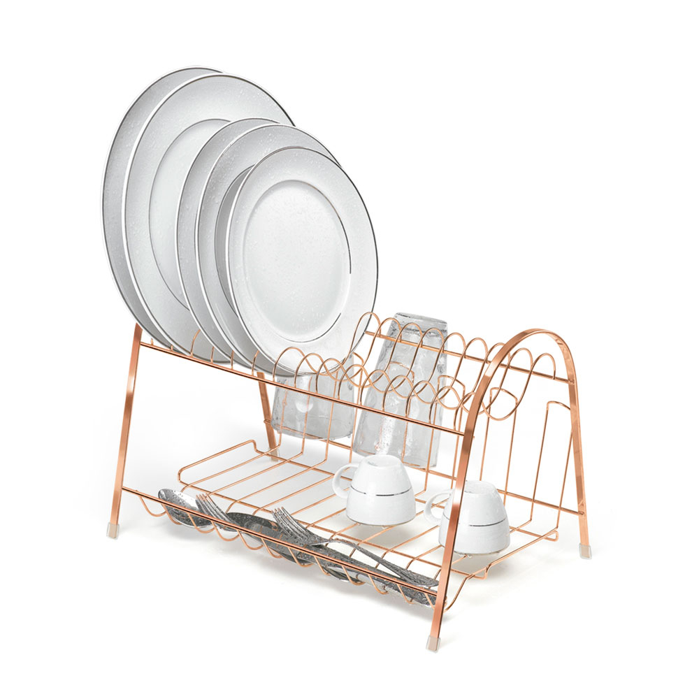 Escorredor Max Duplo Rose Gold Para 14 pratos ARTHI Com Porta Copos em Oferta na Shopee