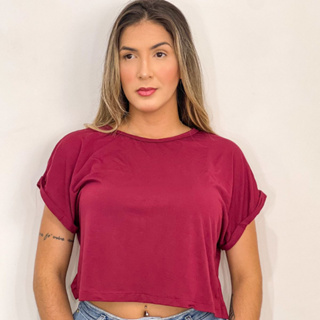 Blusa Cropped Feminina Basica Detalhe na Manga em Oferta na Shopee