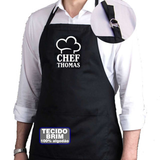 Avental Brim *bordado Personalizado 100% Algodão Regulável Altura Com Bolso Preto Branco Vermelho Chef Bar Restaurante