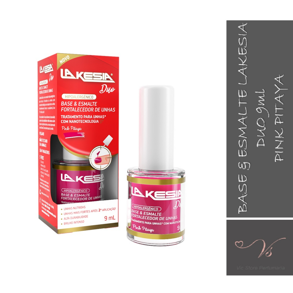 Base e Esmalte Fortalecedor De Unhas Lakesia Duo Pink Pitaya 9ml