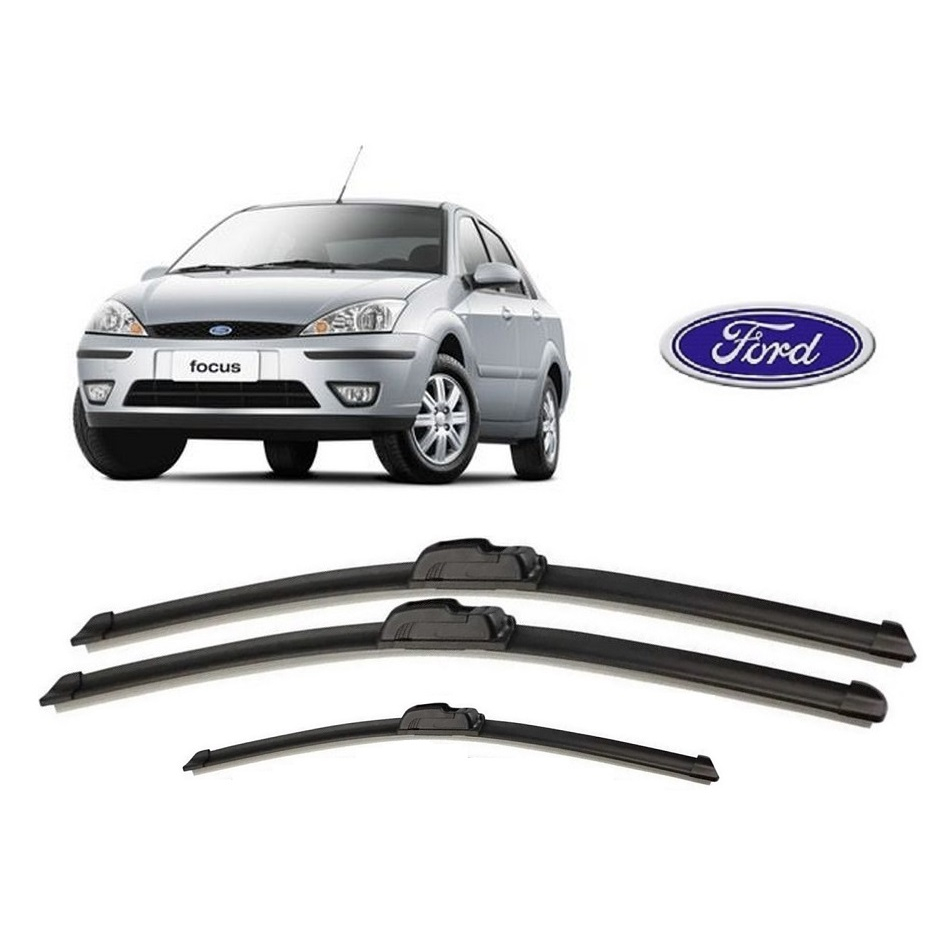 Kit 3 Palhetas Limpador de Parabrisa Dianteiro + Traseiro Ford Focus ano 2000 2001 2002 2003 2004 2005 2006 2007
