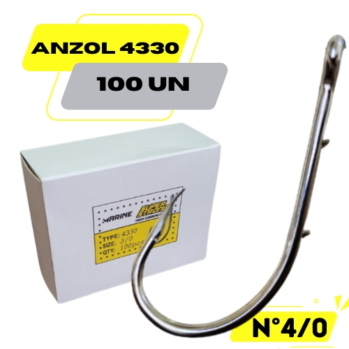 Anzol 4330 Super Strong nº4/0 4,1X1,7cm Caixa 100un Marine Sports Pesca De Tucunaré Dourado Traíra Pacu