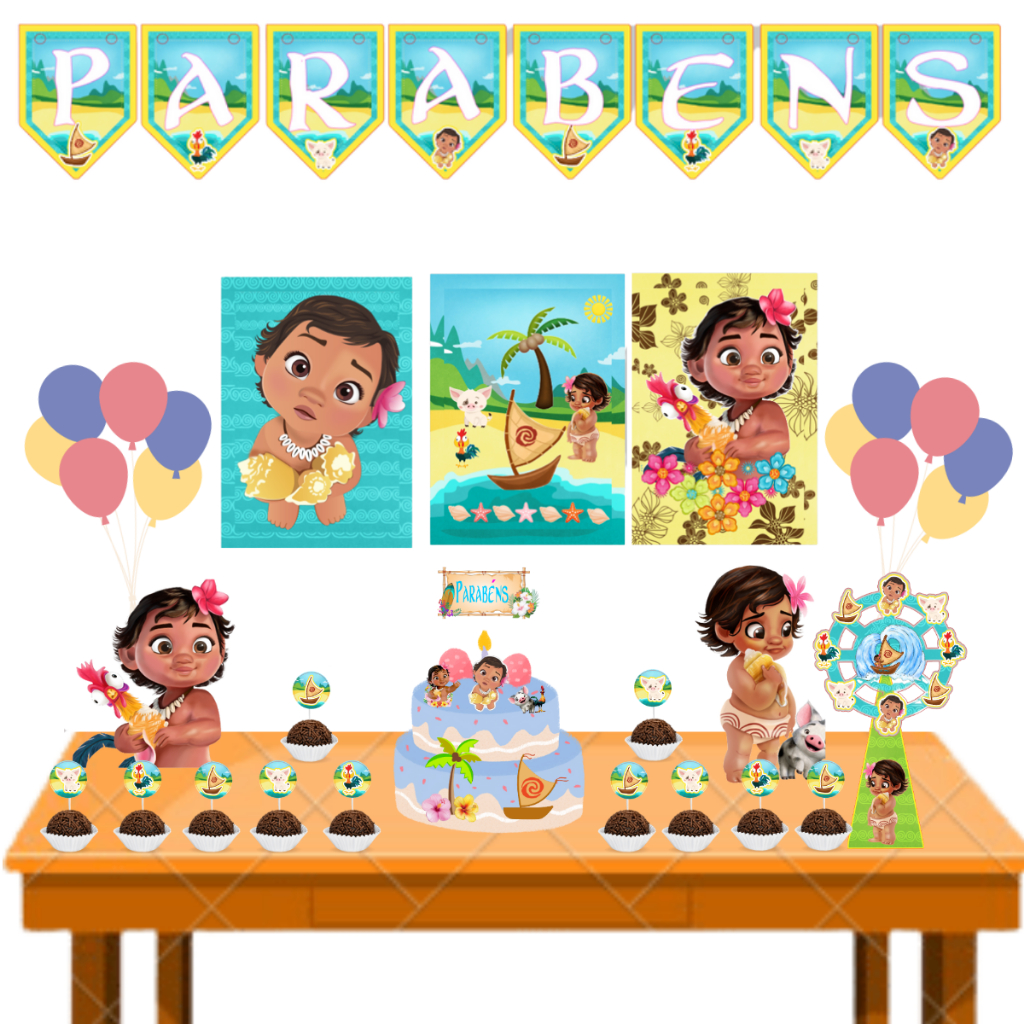 Kit Festa em casa Moana baby mesversário aniversário festa em casa só um bolinho