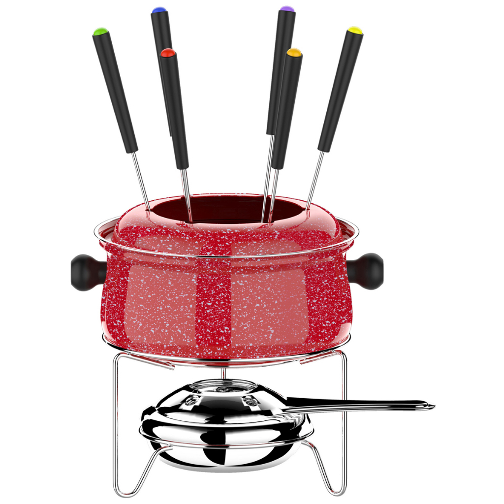 Kit Conjunto de Fondue Médio com 10 Peças Euro Colorstone Vermelho Caçarola 0,95L Aço Inox HH7814 em Oferta na Shopee