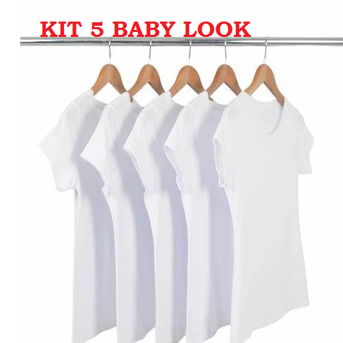Kit 05 Camisetas Baby Look Branca em Oferta na Shopee