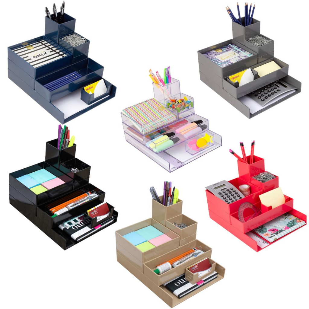 Organizador Mesa Escritório Maxcril kit Modular 8 Peças Porta Canetas Objetos Home Office Waleu