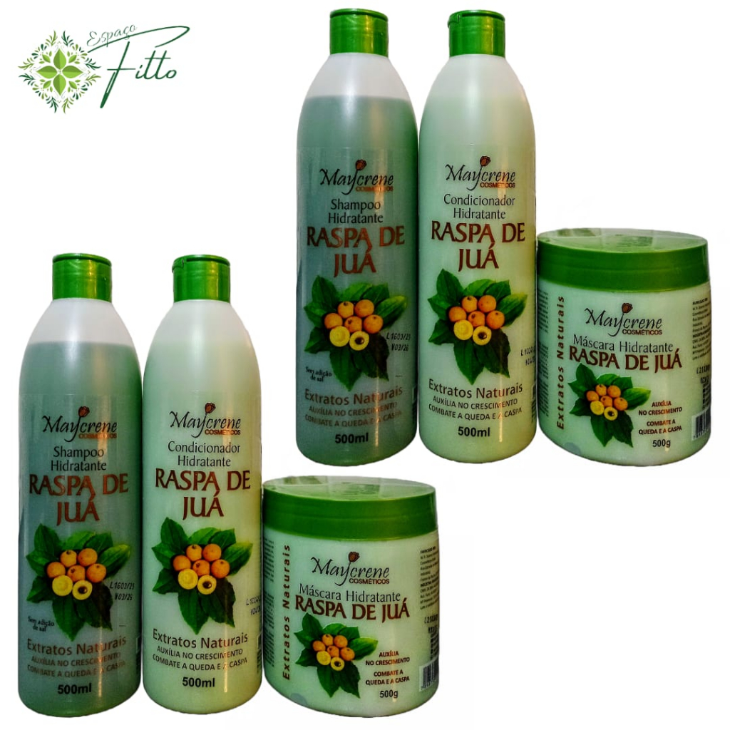 2 kit Raspa de Juá Maycrene com Extratos Naturais (shamp + cond + masc)