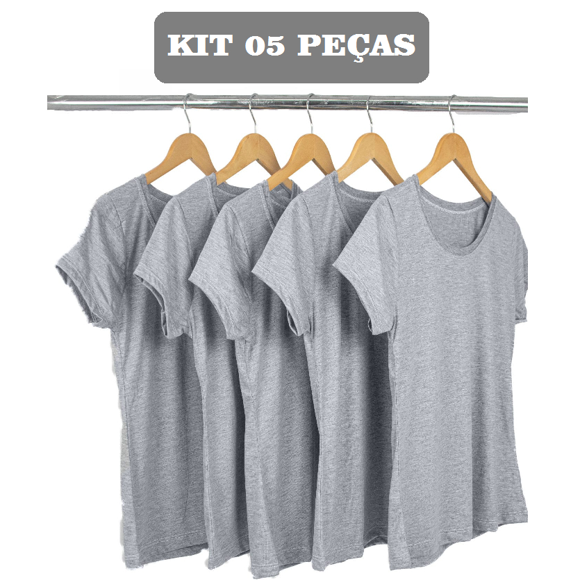 Camisetas Baby Look Cinza Básica 05 Peças em Oferta na Shopee