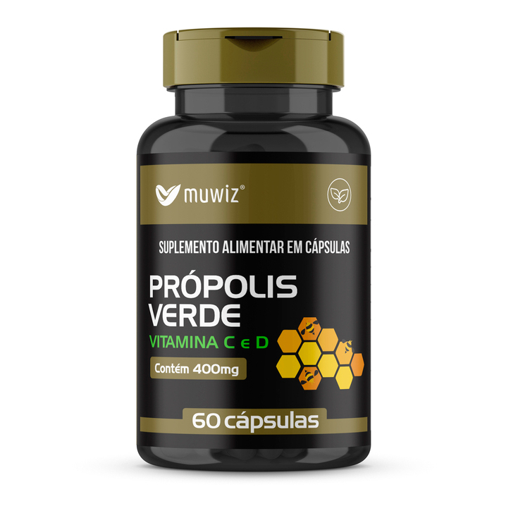 Própolis Verde com Vitamina C e D 60 cápsulas Extrato Concentrado Puro