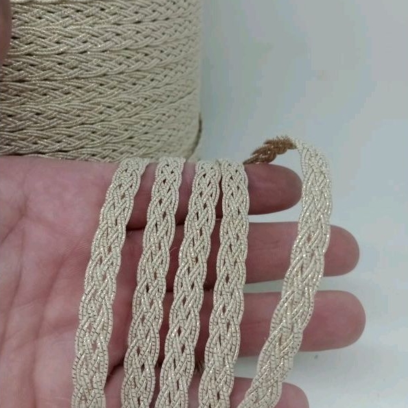 Trança corda de poliéster e lurex ouro light (8mm)-5metros artesanato decoração