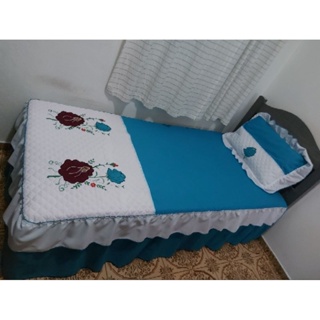 Colcha Solteiro Bordada Oxford Faixa Matelada em Oferta na Shopee