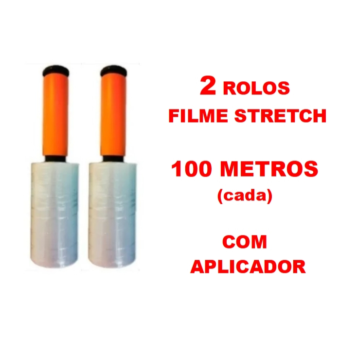 2 Rolos Filme Stretch C/ Cabo Adaptador (10cm) 100 Metros (cada)