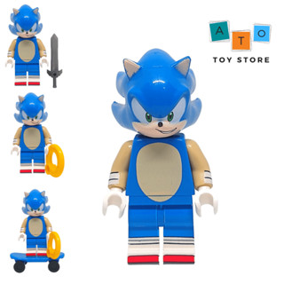 Mine Boneco Sonic Azul tipo bloco de montar