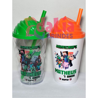 KIT COPO TWISTER PERSONALIZADO MINECRAFT 300ML - TAMPA CHANTILLY